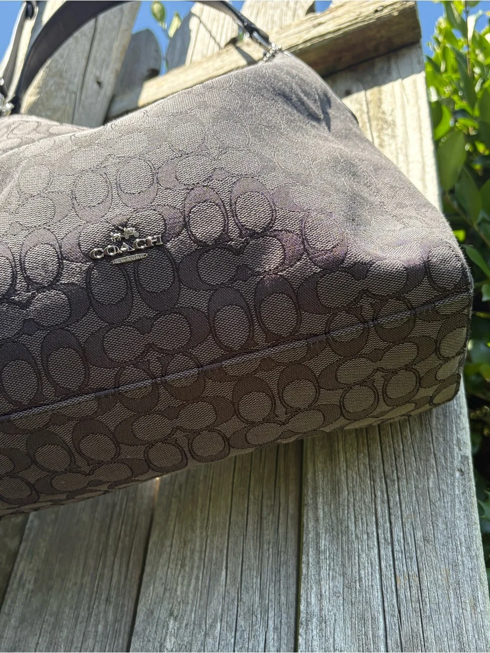 Coach Gray Signature Jacquard Shoulder Bag with Cherry Charm
